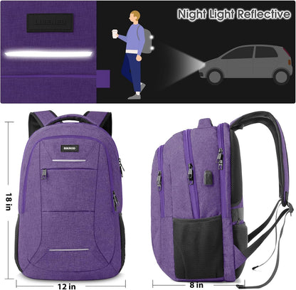 Backpack for Men Women, School Backpacks for Teen Boys, Business Anti Theft Sturdy Travel Laptop Backpack with USB Charging Port, Water Resistant 15.6 Inch Computer Bag Gift, Purple