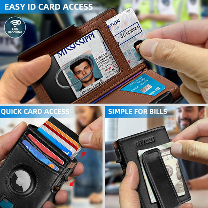 Airtag Wallet for Men,with Money Clip 10 Cards Metal Case Smart Slim Pop Up Credit Card Holder Flip with Magnetic Closure RFID Blocking wallet with Gift Box