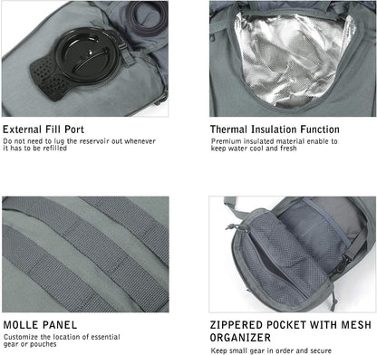 Unigear Tactical Hydration Packs Backpack 1050D with 3L Water Bladder, Thermal Insulation Pack Keeps Liquid Cool up to 4 Hours for Hiking, Cycling, Hunting and Climbing