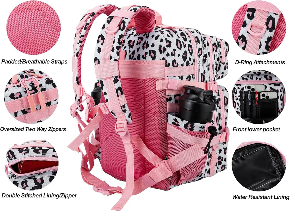 LHI Military Tactical Backpack for Men and Women 45L Army 3 Days Assault Pack Bag Large Rucksack with Molle System - Pink Leopard