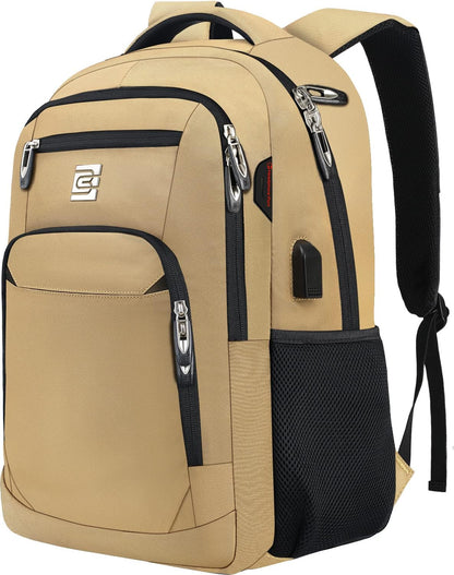 Laptop Backpack,Business Travel Anti Theft Slim Durable Laptops Backpack with USB Charging Port,Water Resistant College Computer Bag for Women & Men Fits 15.6 Inch Laptop and Notebook-Khaki