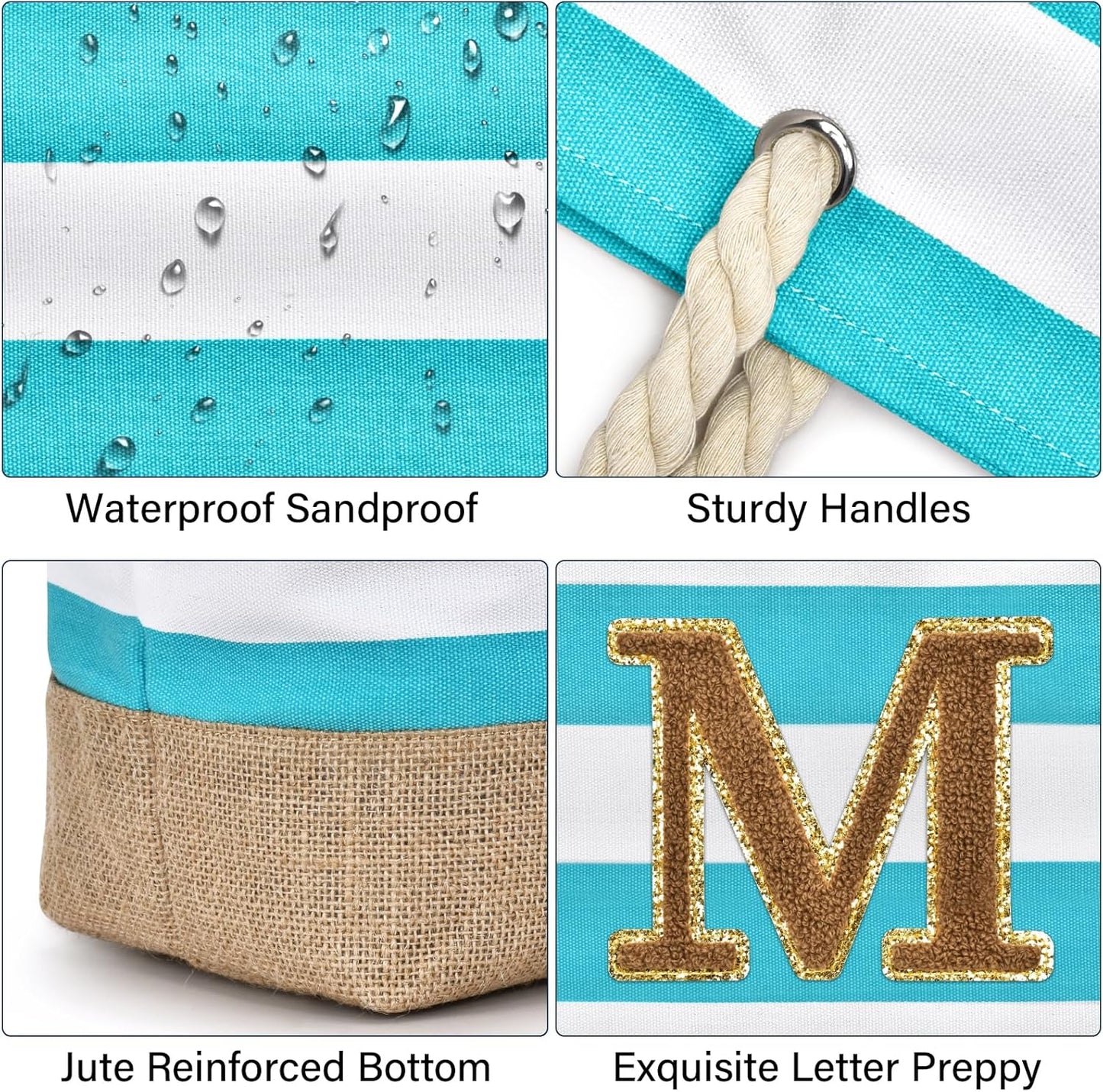 Becokan Beach Bag Initial Beach Tote with Makeup Bag for Travel Work Storage Personalized Birthday Gifts for Women Her