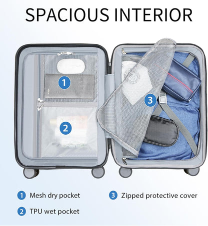 KROSER Hardside Expandable Carry On Luggage with Spinner Wheels & Built-in TSA Lock, Durable Suitcase Rolling Luggage with USB Port, Carry-On 20-Inch, Navy Blue