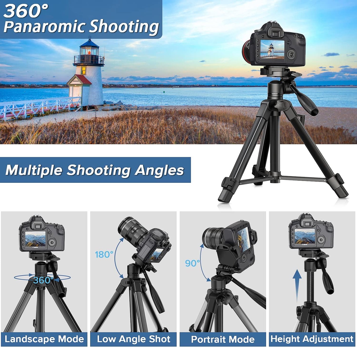 Camera Tripod 69 Inch, Patented 3-Way Swivel Portable Phone Tripod Professional Aluminum Alloy Travel Phone Camera Stand Monopod for Canon Nikon GoPro DSLR, DV Video Camcorder, Smartphone Black