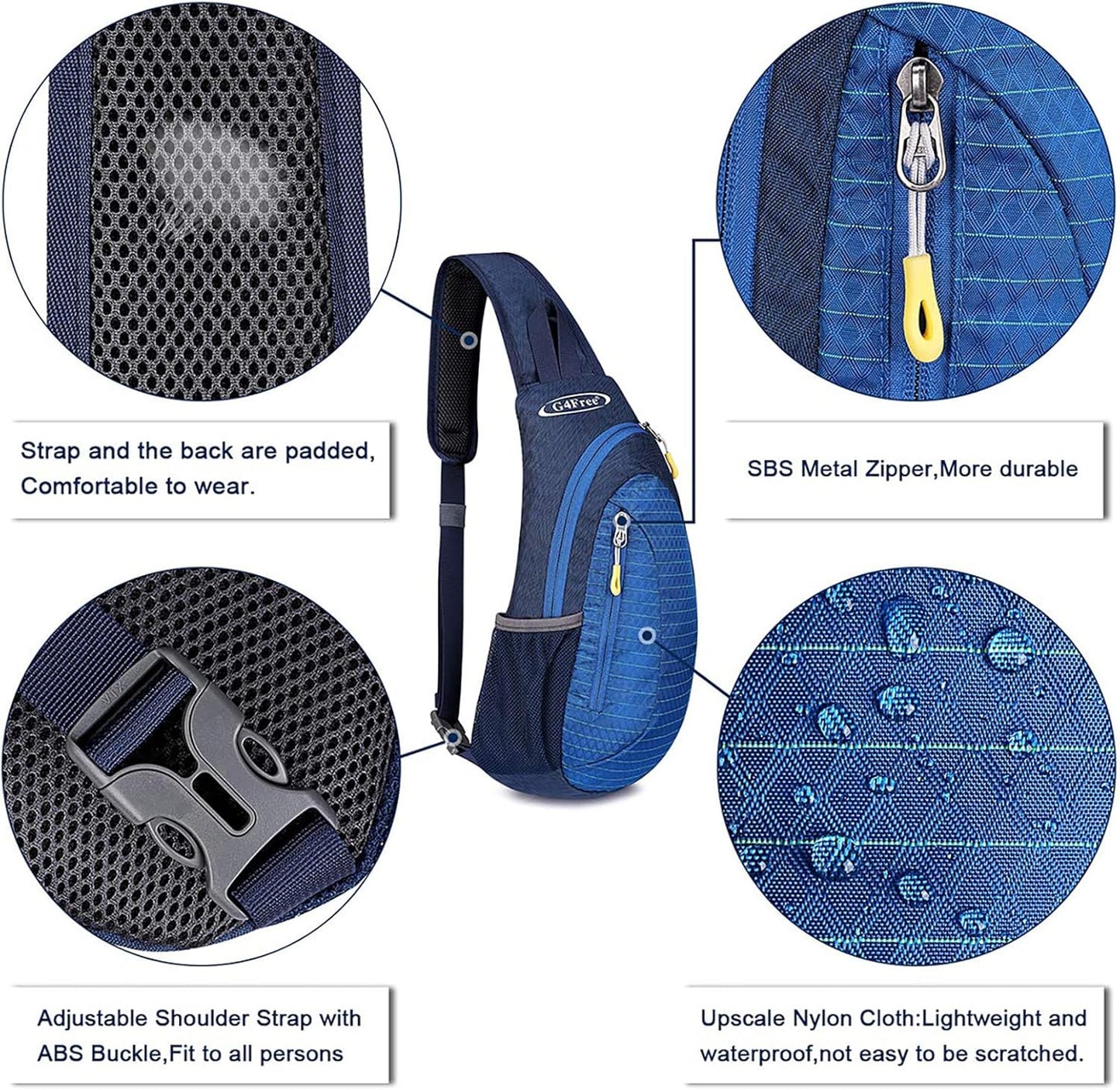 G4Free Sling Bag for Men Women, Small Crossbody Backpack Lightweight Chest Shoulder Bags for Travel, Outdoor and Sports (Blue)