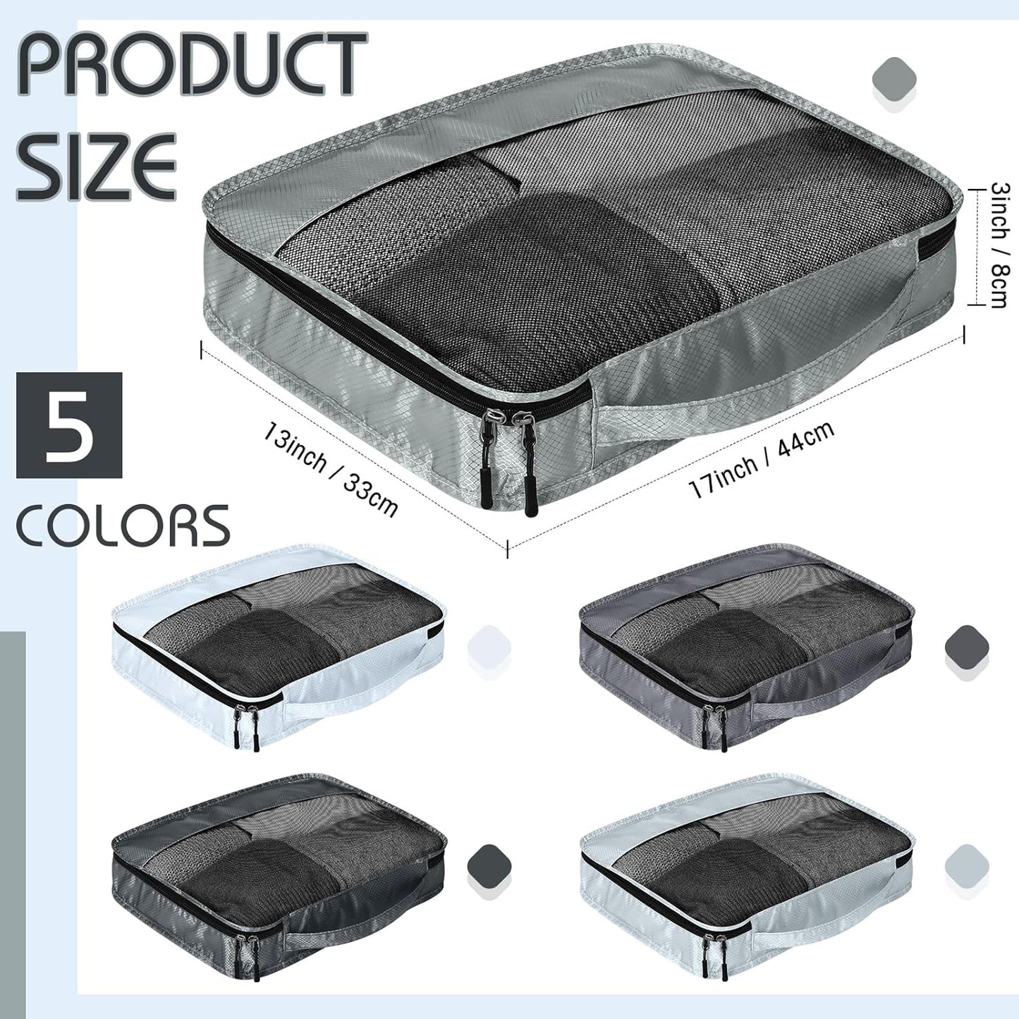 5 Pcs Packing Cubes for Suitcase Large Travel Cubes Carry on Luggage Organizer Bags for Clothes Accessories(L,Gray)