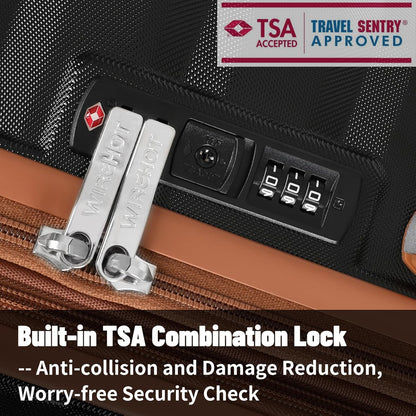 5-Piece Lightweight Luggage with Backpack Sets, ABS+PC Hard Shell Suitcase with TSA Lock & YKK Zipper (Black Brown, 20in/24in/28in/BP/TB)