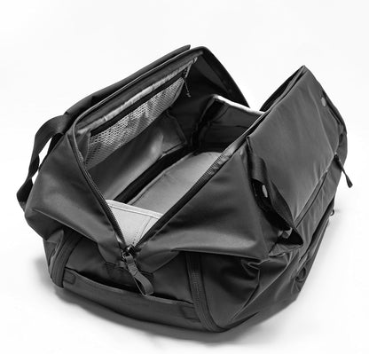 Peak Design Travel Duffelpack 45-65L, Black, Weatherproof Duffel Backpack, Expandable Design, Extra-Long Zip Path, Stowable Straps, Fits Packing Cubes and Camera Cubes, Versatile Duffel Bag for Travel