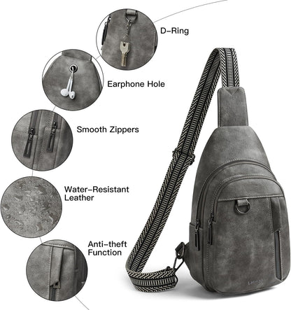 7L Sling Bag for Women Men Leather Small Sling Backpack Daypack Anti Theft Fanny Pack Crossbody Purse Travel