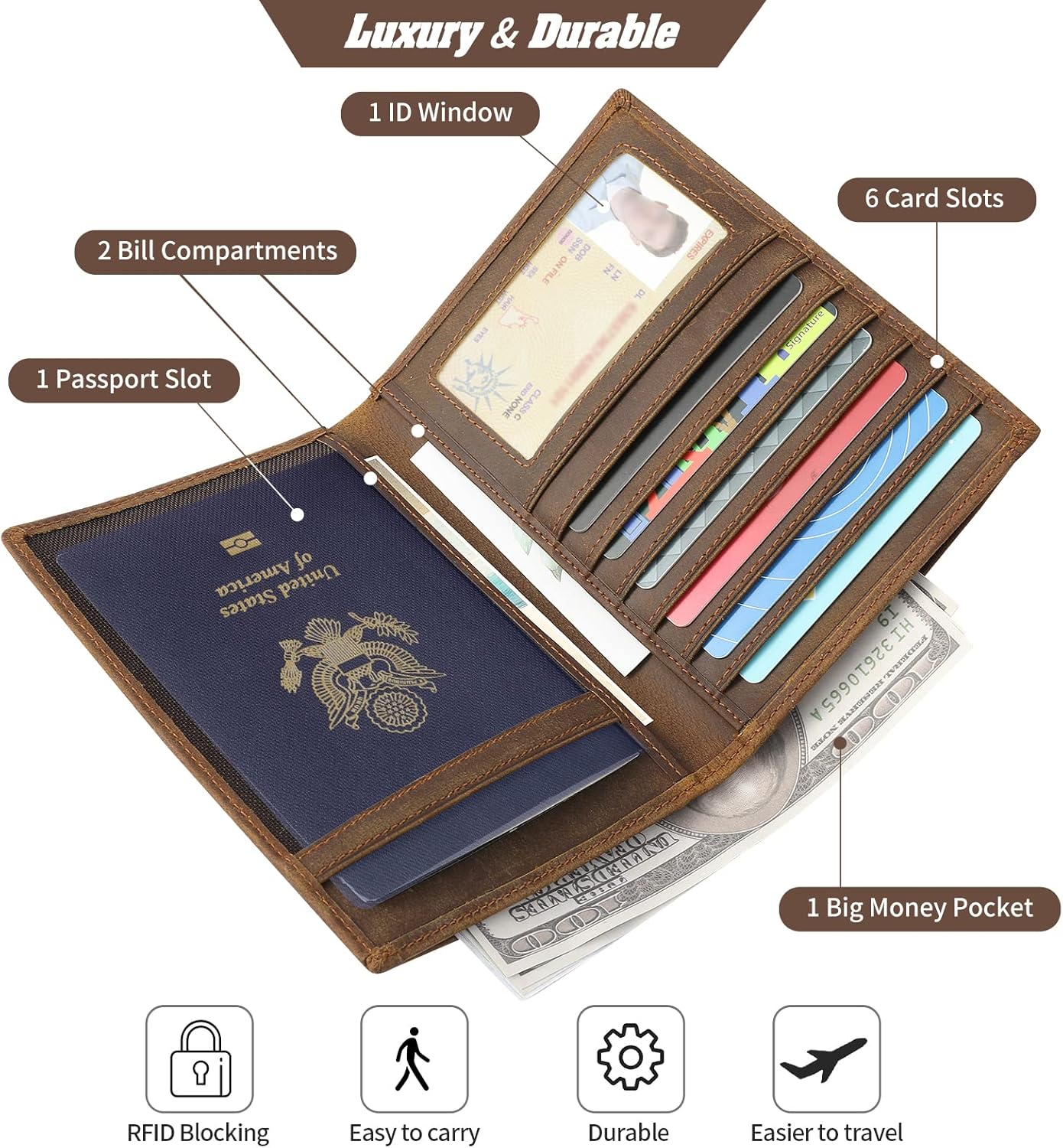 Jack&Chris Leather Passport Holder RFID Blocking Passport Travel Wallet Cover Case for Men Women Brown JC17