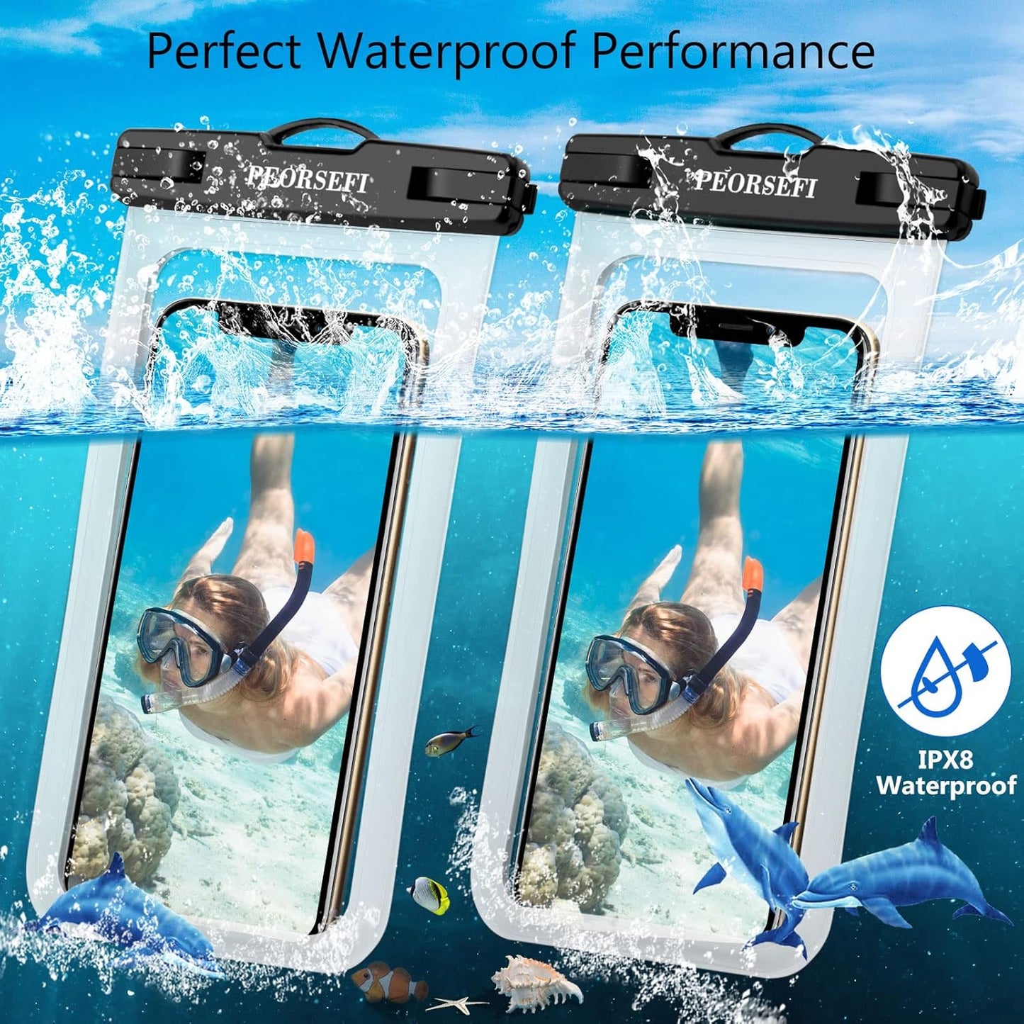 Universal Waterproof Phone Pouch-Waterproof Phone Case for iPhone 15 14 13 12 Pro Max XS Plus Galaxy S24+ S23 Up to 7",IPX8 Waterproof Cellphone Dry Bag Beach Vacation Cruise Ship Essentials-2 Pack