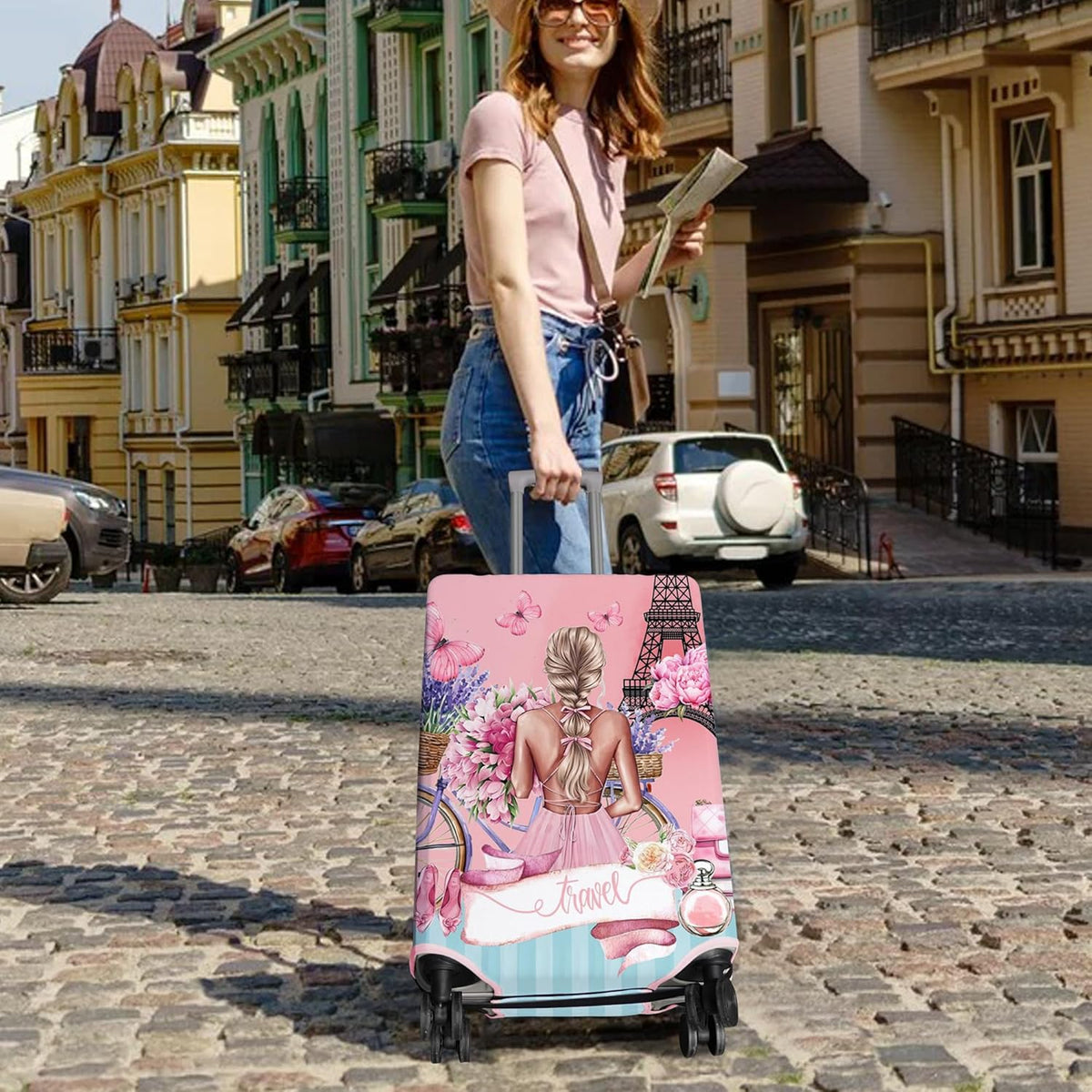 Travel Luggage Cover Suitcase Protector Fits 18-32 Inch Wheel Covers PatternedTravel Related Items Flower Luggage Protector Elastic M