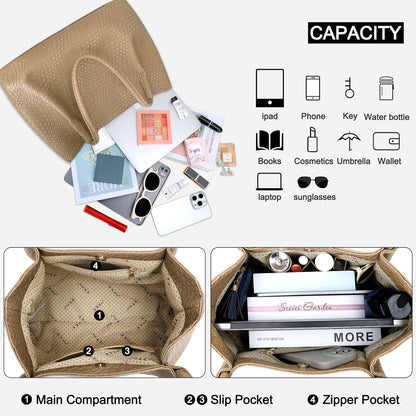 KKXIU Tote Bag for Women Vegan Leather Shoulder Purse Large Capacity Travel Bag