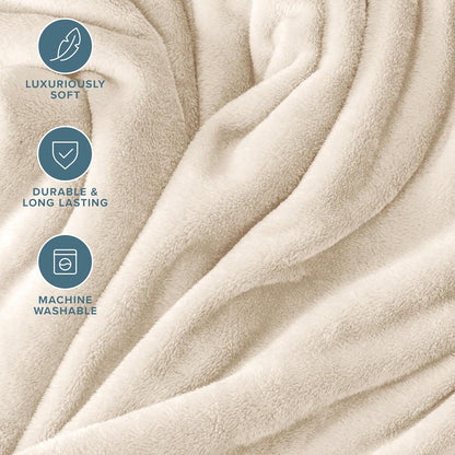 Bare Home Fleece Blanket - Full/Queen - Ultra-Soft Lightweight for Bed, Sofa, and Couch - Luxury Microplush - Cozy Warm Blanket (Full/Queen, Vanilla)