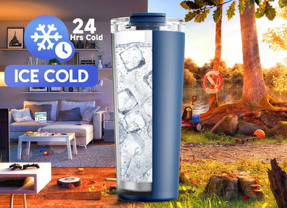 Meoky 24 oz Travel Coffee Mug with Leak-proof Lid, Stainless Steel Insulated Coffee Tumbler, Keeps Hot for 8 Hours or Cold for 24 Hours, Fits in Car Cup Holder (Sea)