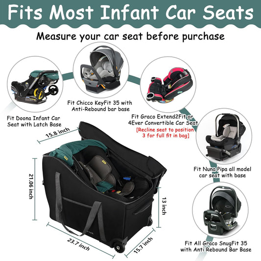 Infant Car Seat Travel Bag Fit Doona Car Seat Stroller and Base, Chicco Keyfit 35 and Base, Doona Travel Bag with Wheels, Padded Car Seat Bags for Air Travel, Nuna Travel Bag with Zipper Pocket