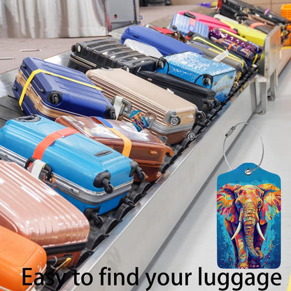 Colorful Elephant 2-Pack Luggage Tags for Suitcases,Leather Baggage Tag with Loop, Tags Private Name ID Labels for Women Girl Men Boys Travel Baggage Suitcase
