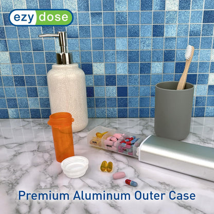 EZY DOSE Slide Pill Organizer, Stylish Medication Storage Case with Durable BPA-Free Plastic with Aluminum Exterior, Large 7-Day Weekly Compartments, Tablets, Vitamins, Compact, 9-Inch, Gray