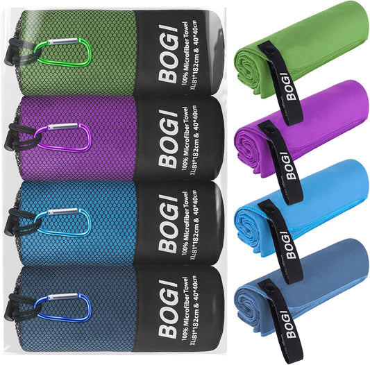 BOGI 4 Pack(8 pcs) Microfiber Travel Sports Towel-Quick Dry Towel, Soft Lightweight Microfiber Camping Towel Absorbent Compact Travel Towel for Camping Gym Beach Bath Yoga Swimming Backpacking-X Large