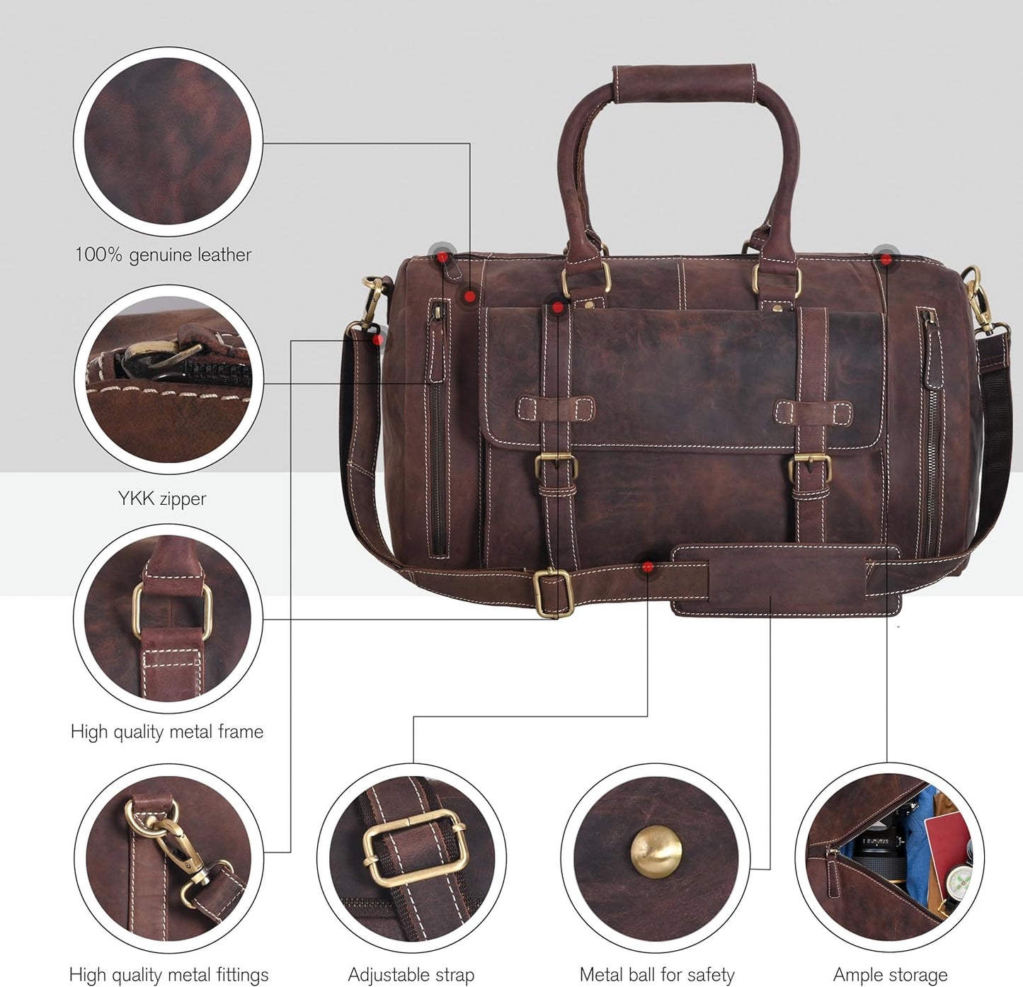 Genuine Leather Duffle Bag for Men | Vintage Weekender Travel Bag | Overnight Carry-On Luggage | Handmade Leather Gym Bag for Men