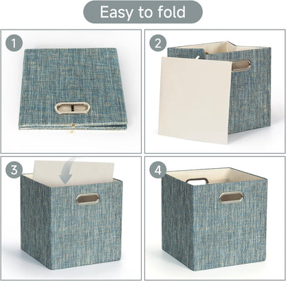 Posprica Storage Basket Bins,13×13×13 Foldable Storage Boxes Fabric Drawer Cubes for Closet Shelf Cabinet Bookcase - Set of 4,Teal