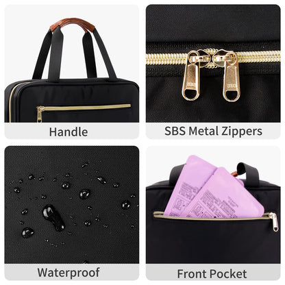 CUBETASTIC Hanging Travel Toiletry Bag, Portable Travel Makeup Bag with Handle, Waterproof Nylon Cosmetic Organizer Pouch with 360° Hanging Hook (B#-Black, Medium(Pack of 1))