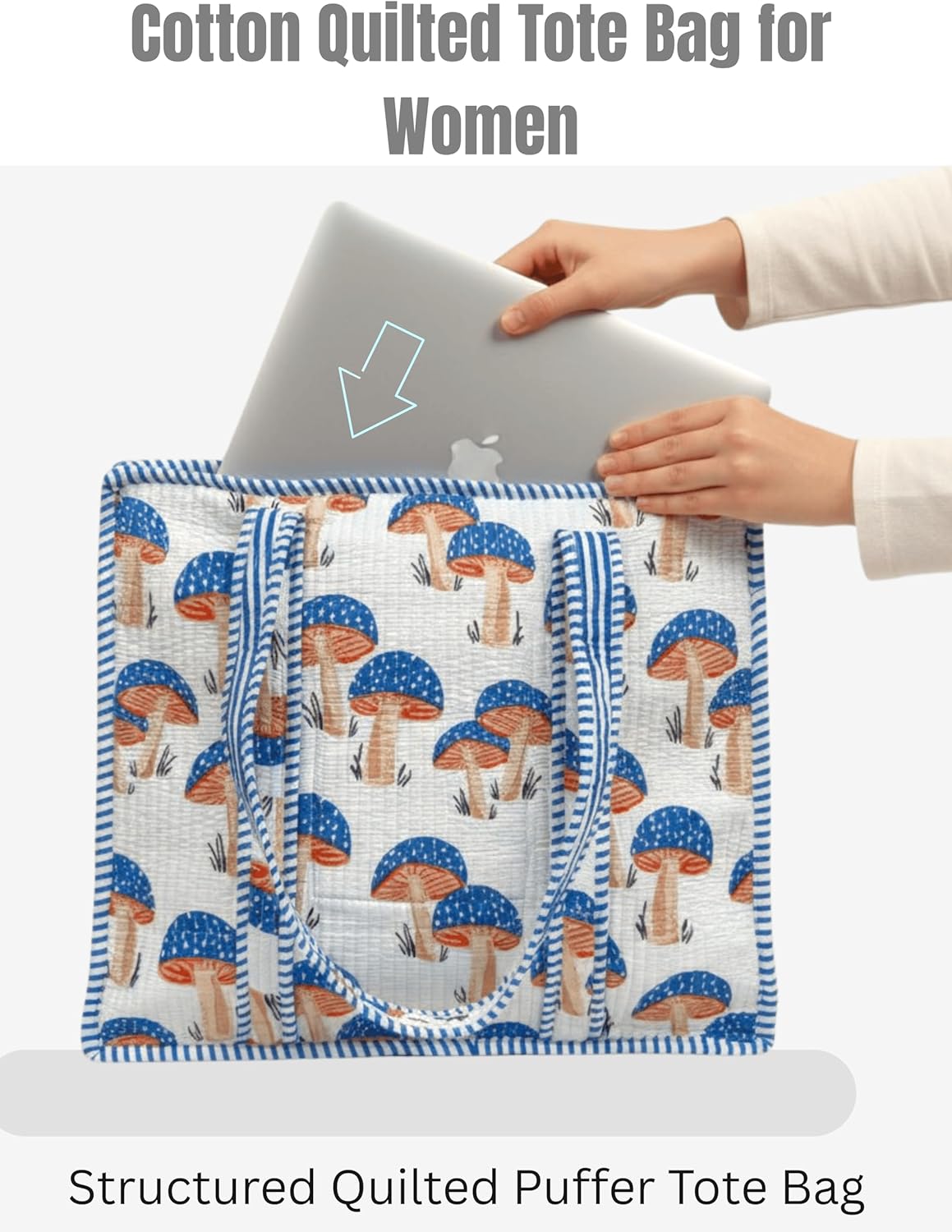 Cotton Quilted Tote Bag for Women – Large Beach & Travel Tote with Zipper, Reusable Grocery Bag