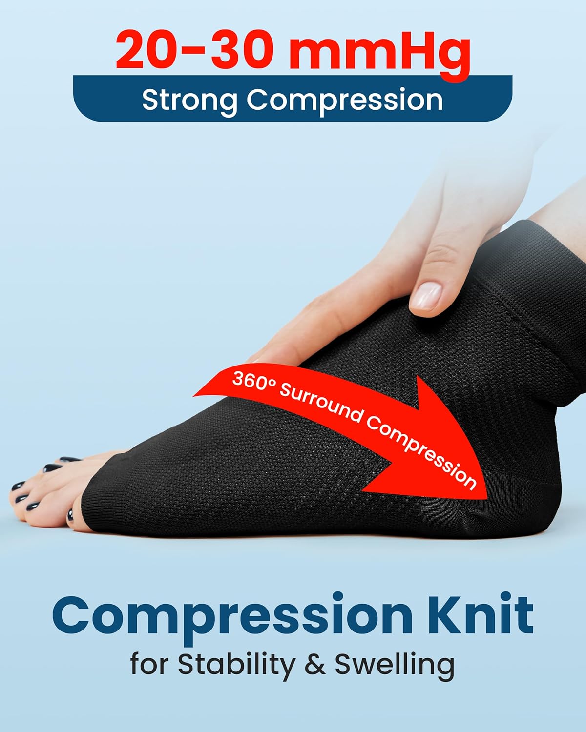 KEMFORD Ankle Compression Sleeve with Cooling Effect - Plantar Fasciitis Braces - Open Toe Compression Socks for Swelling, Sprain, Neuropathy, Arch Support for Men and Women - L, Black