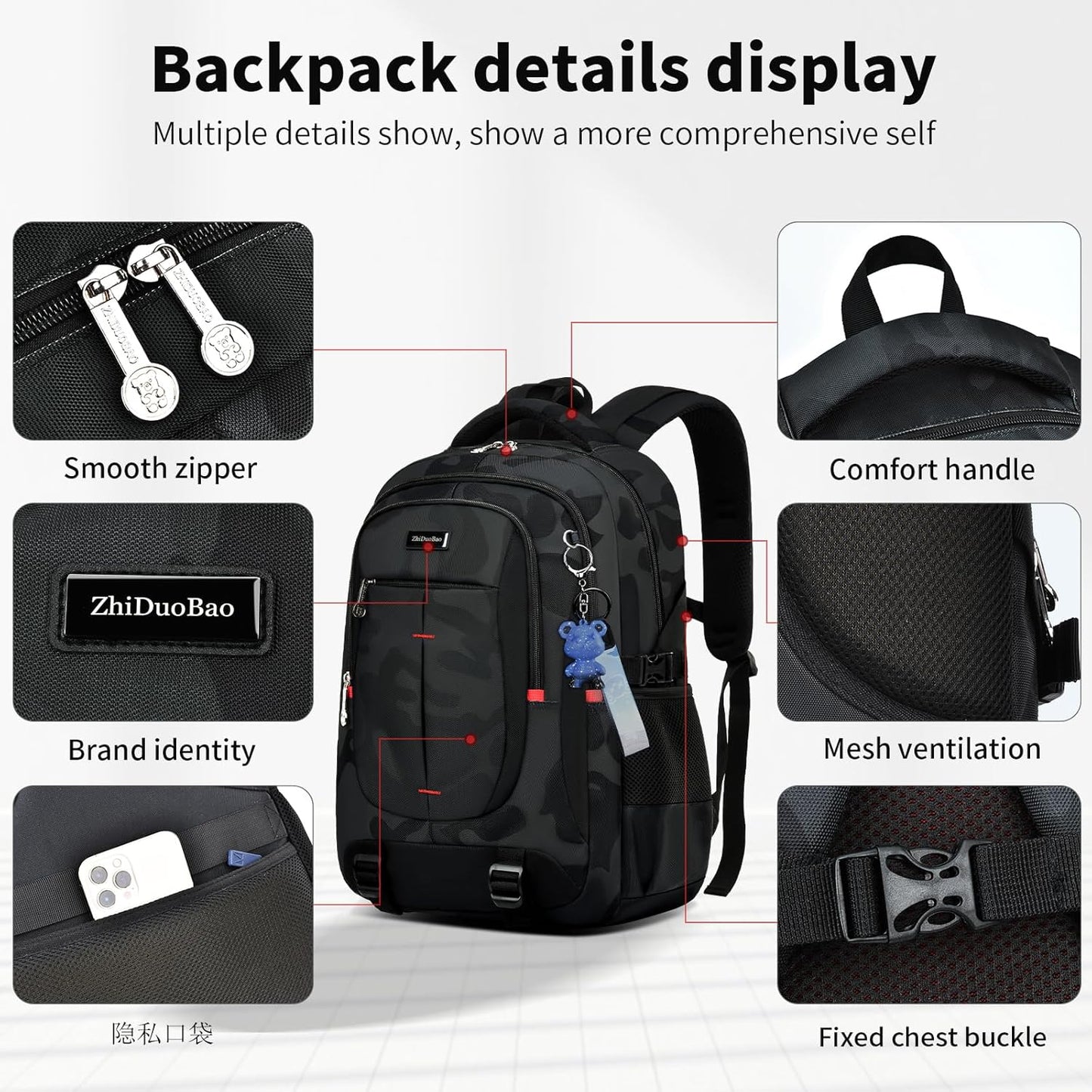 schoolbags for Middle school and high school student，high-capacity camo bookbags for Teens boys，Water Resistant Anti Theft Travel backpack with Computer compartment Fits 15.6 Inch Laptop
