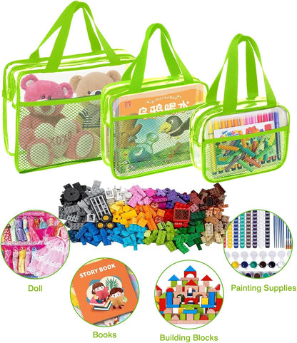 XEWEA Clear Travel Toiletry Bags, 3 Pack TSA Approved Transparent Makeup Bag for Men Women, Large Waterproof PVC Quart Organizer with Zipper for Toiletries Airline Essential,Toy Storage Pouch Green