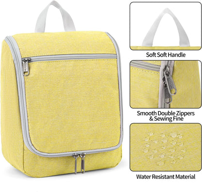 Travel Hanging Toiletry bag for Men & Women, Water-resistant Sturdy Nylon Toiletries Organizer for Cosmetics, Makeup Brushes, Shaving Tools, Bathroom Bag, Yellow