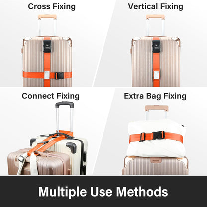 Luggage Straps, Orange TSA Approved Luggage Strap Belt with Combination Lock for Suitcases, 2 Pack Adjustable Heavy Duty Cross Suitcase Straps with Name Tags for Travel, Carry On Bags, Protect Luggage