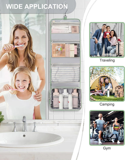 Relavel Travel Hanging Toiletry Bag for Men Women Travel Kit Shaving Bag Waterproof Large Makeup Bag Wash Bag Makeup Organizer Cosmetic Case for Bathroom Shower Green Pro