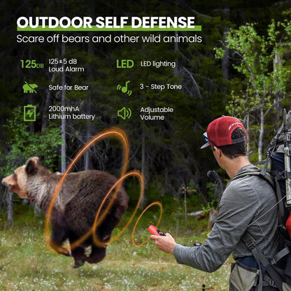 UNIWA Electronic Air Bear Horn, 120±5 dB Loud Air Horn for Safety Hiking Camping Emergency Whistle with Compass, Bear Horn to Scare Bears - Self Defense for Hiking -Red