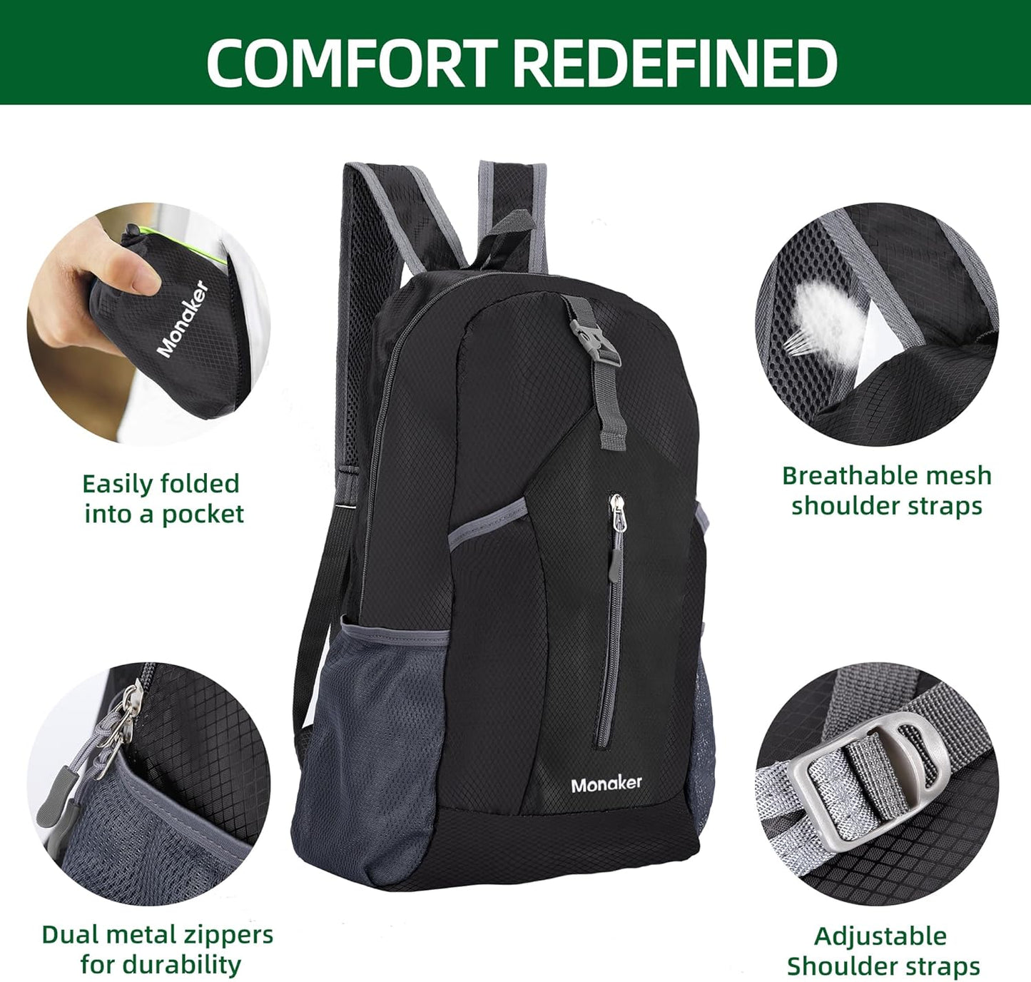 Ultralight 20L Foldable Backpack, Multi-Pocket Design, Compact to Palm-Sized, Ideal for Hiking, Travel & Daily Use