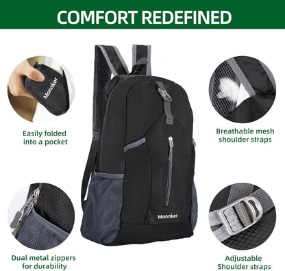 Ultralight 20L Foldable Backpack, Multi-Pocket Design, Compact to Palm-Sized, Ideal for Hiking, Travel & Daily Use