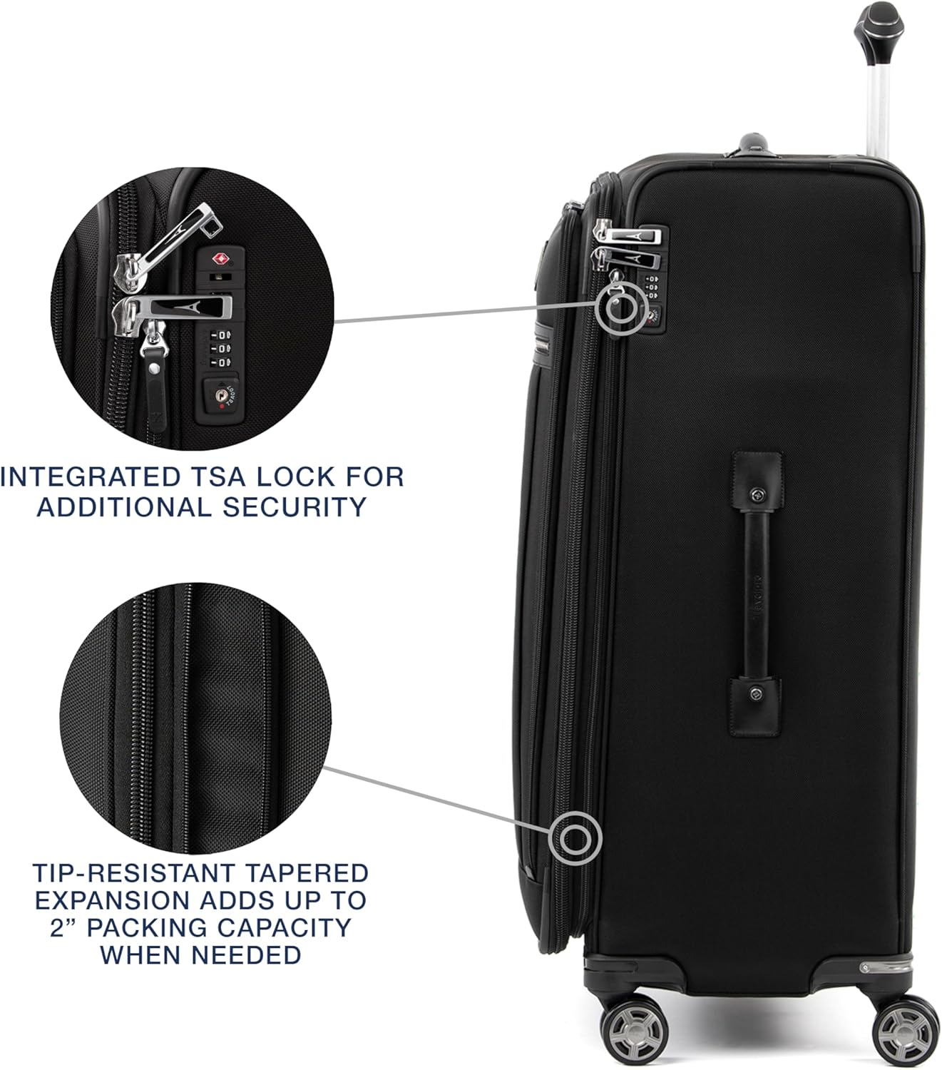 Travelpro Platinum Elite Softside Expandable Checked Luggage, 8 Wheel Spinner Large Suitcase, TSA Lock, Men and Women, Shadow Black, Checked Large 29-Inch