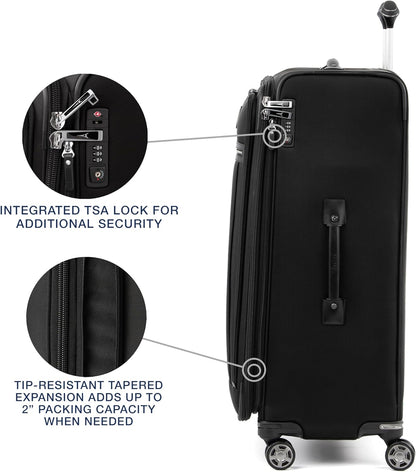 Travelpro Platinum Elite Softside Expandable Checked Luggage, 8 Wheel Spinner Large Suitcase, TSA Lock, Men and Women, Shadow Black, Checked Large 29-Inch