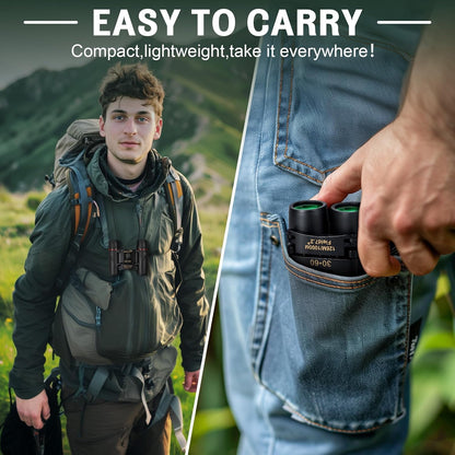 30X60 Small Binoculars for Adults Folding Bird Watching - Aurosports Mini Compact Binocular for Kids High Power Easy Focus Binoculars for Travel Hunting