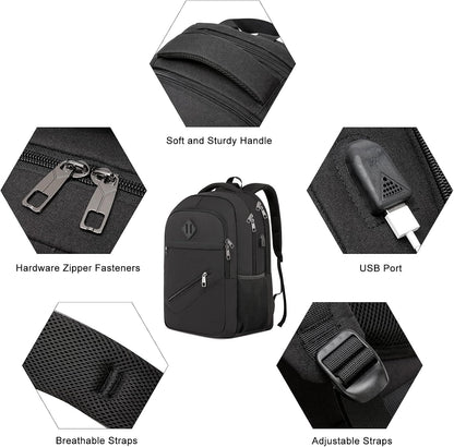 Backpack for Men and Women, School Backpacks for Teen Boys Girls, Water Resistant Sturdy Anti Theft Travel Laptop Backpack, Black Student Bookbag Fits 15.6 Inch Laptop with USB Charging Port, Gifts