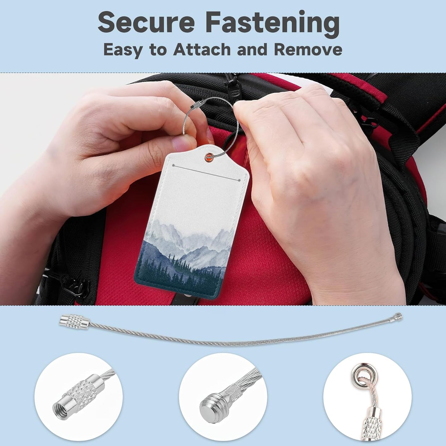 Pine Mountain ForestLuggage Tags for Suitcases,2 Pack Winter Woods Luggage Tag,Leather Stainless Steel Loop Label Tag for Women Men Girls Travel Bag Suitcase