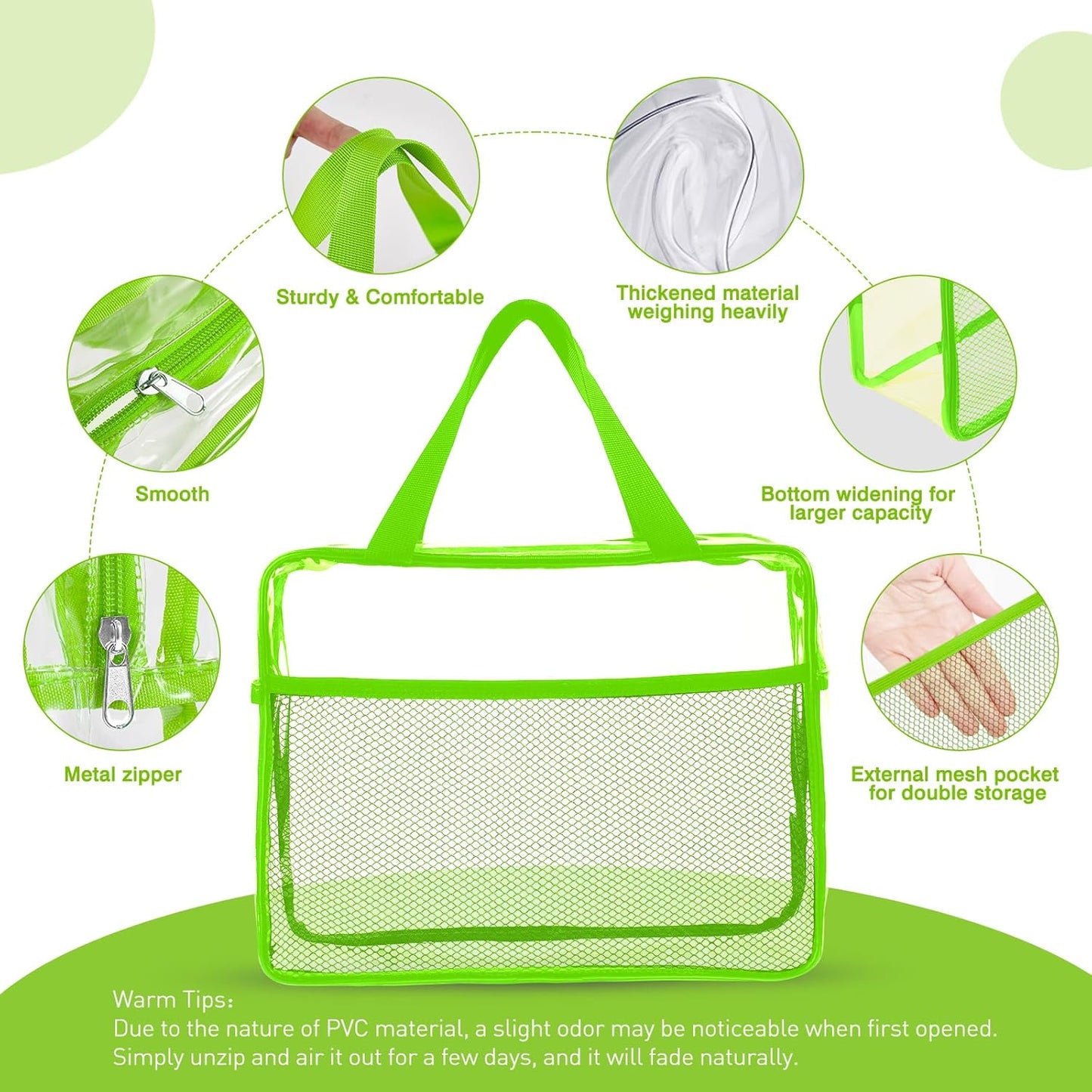 XEWEA Clear Travel Toiletry Bags, 3 Pack TSA Approved Transparent Makeup Bag for Men Women, Large Waterproof PVC Quart Organizer with Zipper for Toiletries Airline Essential,Toy Storage Pouch Green