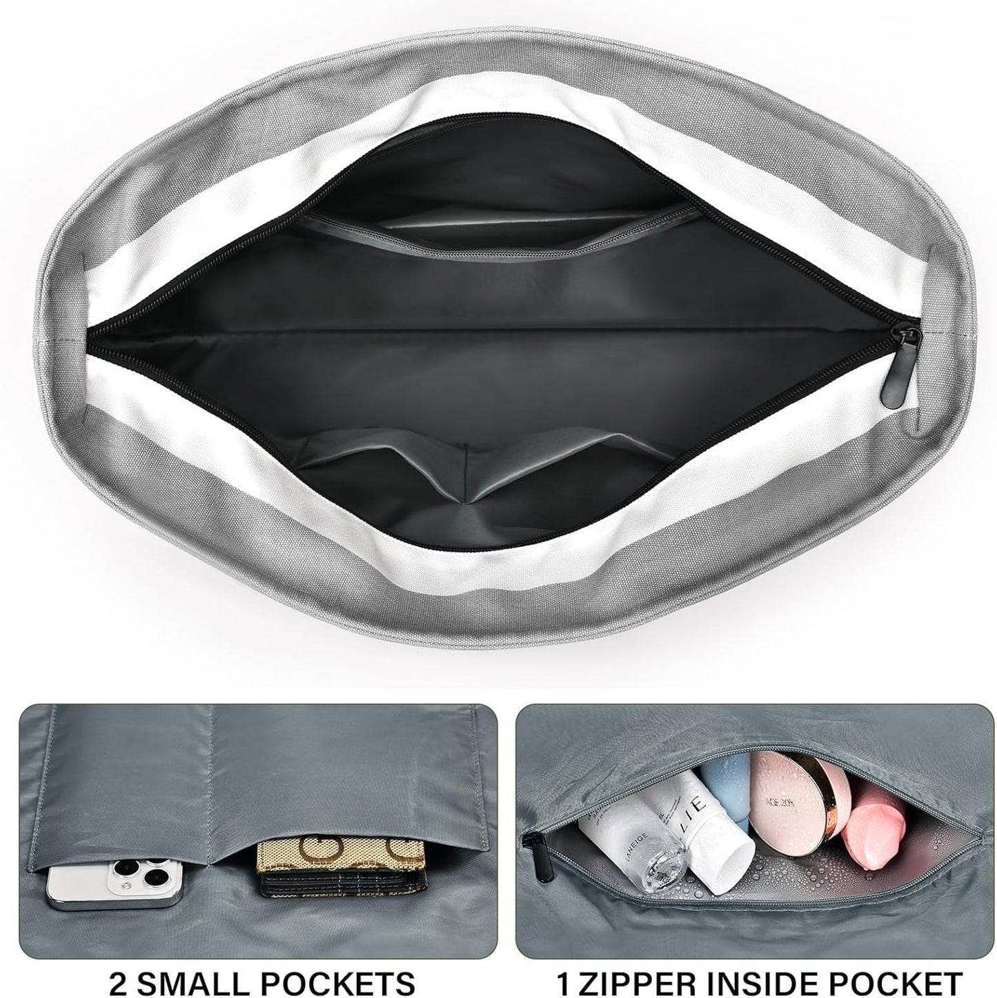 Becokan Beach Bag Initial Beach Tote with Makeup Bag for Travel Work Storage Personalized Birthday Gifts for Women Her