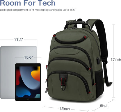 Boavan Laptop Backpack for men, 15.6 inch Laptop Bag with USB Port, Waterproof Travel Work Backpack Purse, Anti-Theft Teacher Nurse Doctor Casual Bookbags Office Business backpack,Green