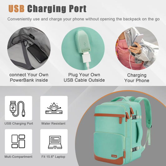 40L Travel Backpack with USB Charging Port, Water-Resistant Carry On Backpack for Men Women, Business Laptop Backpack for Trips & Commutes, Fits 15.6/17.3 Inch Laptop