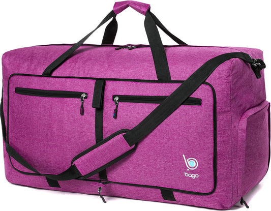 Bago Large Foldable Duffel Bags for Traveling Women & Men - 100L Packable Duffle Bag for Travel with Shoe Compartment - Water Repellant, Heavy Duty, Lightweight Folding & Collapsible (SnowPink)