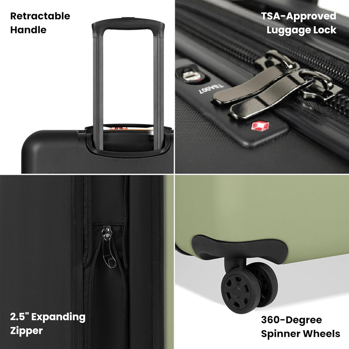 Sherpani Meridian, 29 Inch Travel Hardside Luggage, Durable Hardshell Luggage, Expandable Suitcase with 4 Double Spinner Wheels, Checked Luggage for Women (Sage)