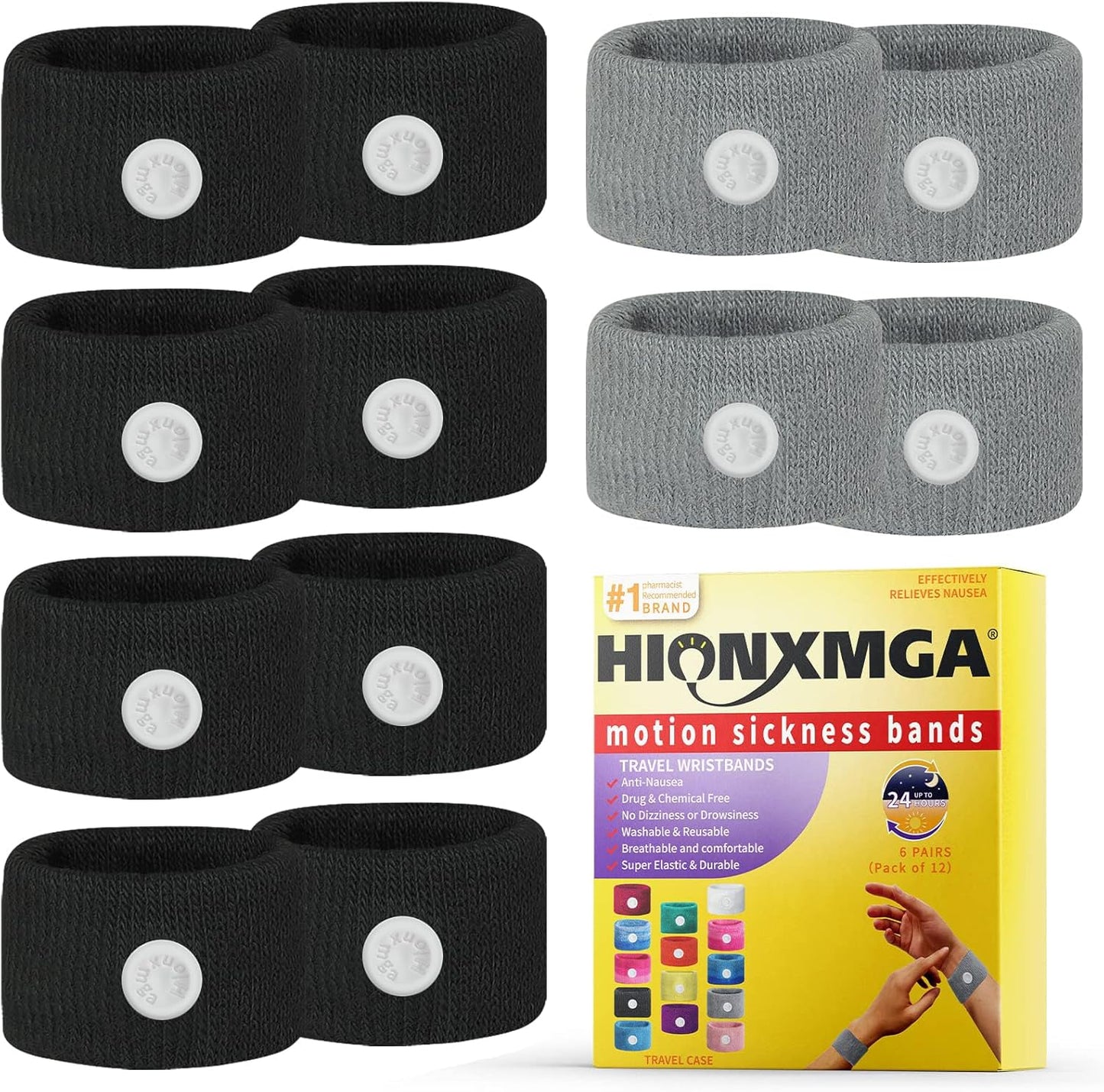 6 Pairs Motion Sickness Bands – Natural Anti Nausea Acupressure Wristbands for Morning & Motion Sickness Relief – Ideal for Car, Cruise & Flight Travel – for Adults and Kids
