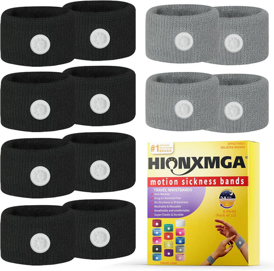 6 Pairs Motion Sickness Bands – Natural Anti Nausea Acupressure Wristbands for Morning & Motion Sickness Relief – Ideal for Car, Cruise & Flight Travel – for Adults and Kids