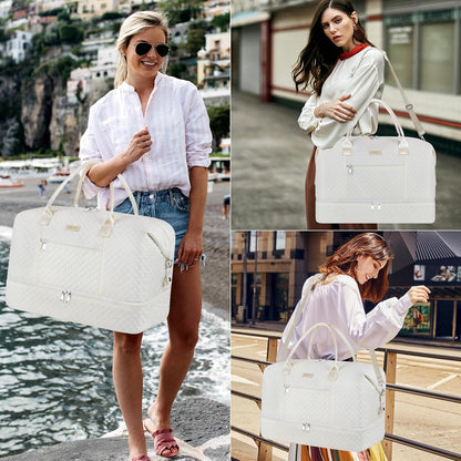 Weekender Bag for Women, Travel Duffel Bag Carry On Overnight Bag with Shoe Compartment Large Nylon Travel Weekend Tote Bag